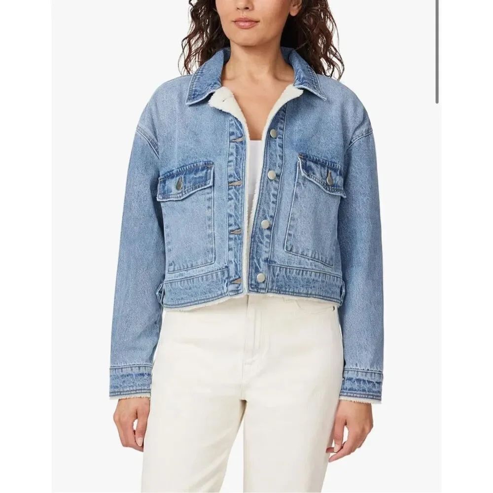 Kensie distressed denim cropped Sherpa cargo jacket - Picture 4 of 4